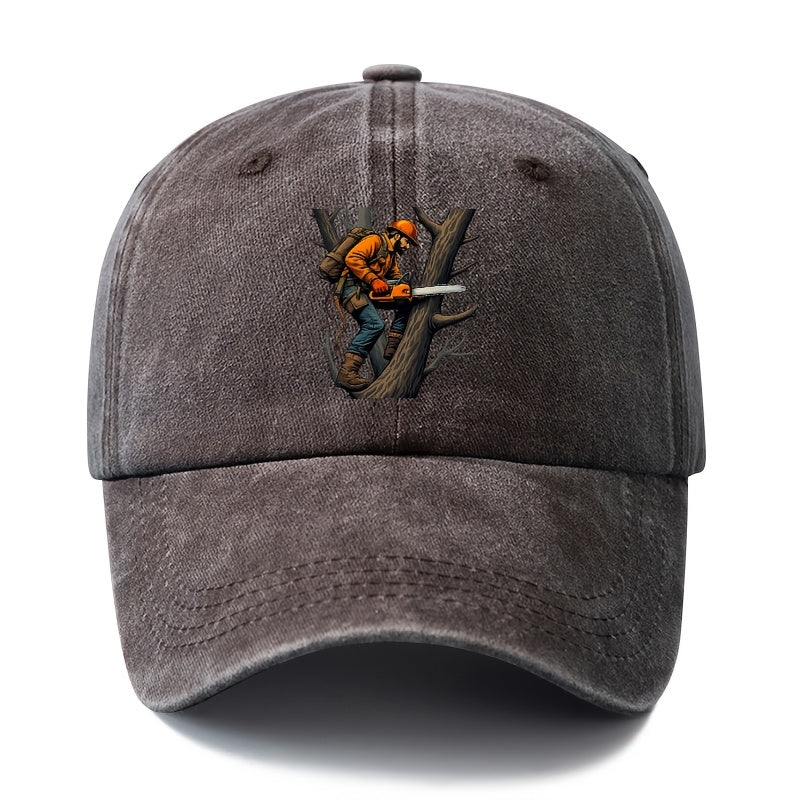 A Unisex Fashion All-Match Printed Lumberjack Baseball Cap, Classic Retro Washed Outdoor Lightweight Curved Brim Hat, Trucker Baseball Cap, Suitable for Outdoor Vacation Travel Camping And Other Leisure Occasions, Holiday Party Hip-Hop Hat