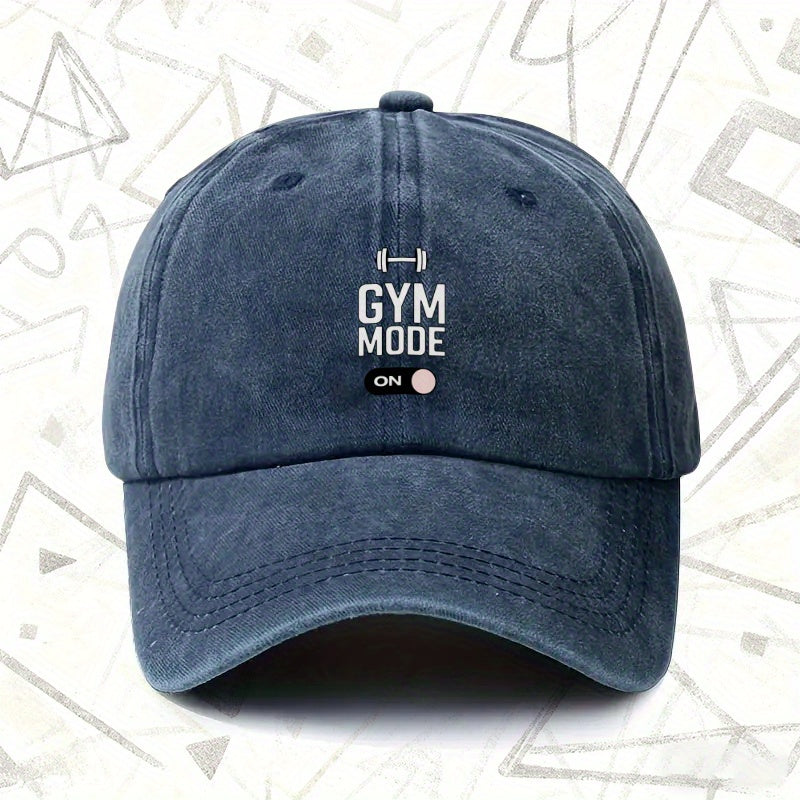 1pc, Vintage Washed Baseball Cap with GYM MODE ON Lettering, Unisex Solid Color Hat, Suitable for All Seasons, Ideal Gift for Fitness Enthusiasts, Parties, And Birthdays