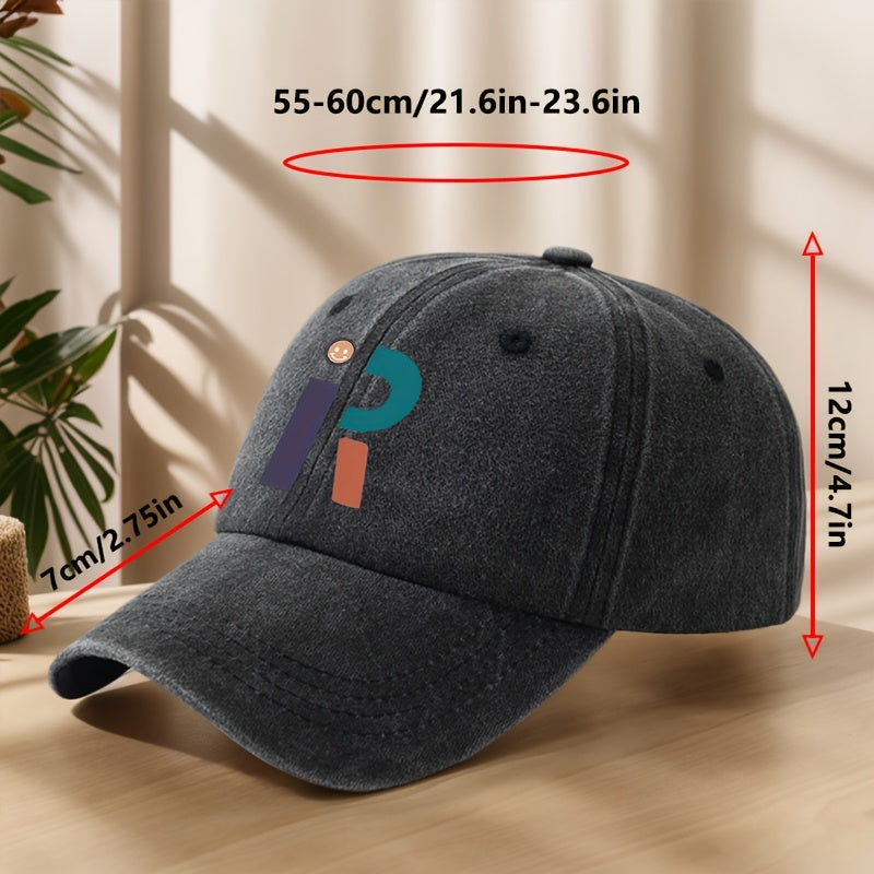 Vintage Washed Distressed Baseball Cap with R Letter Print & Duckbill Brim - Soft Breathable Sweat-Absorbent Suitable for Outdoor, Sports, Camping, Fishing, Streetwear - Curved Brim Hat for, Mountaineering, Hip-Hop Style