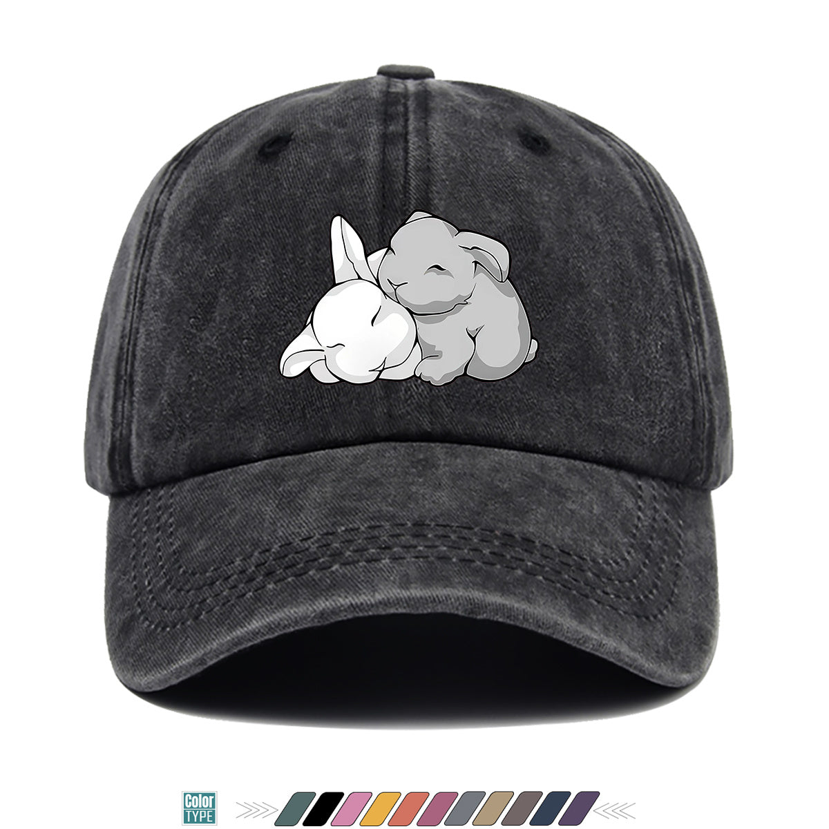 1pc Cuddling Cartoon Rabbits Print Baseball Cap, Soft and Adorable Animal Pattern Hat, Comfortable and Breathable Sun Hat, Stylish Simple  Hat, Unisex Adjustable Baseball Cap, Daily Casual Hat, Couple's Date Hat, Suitable for Daily Outings