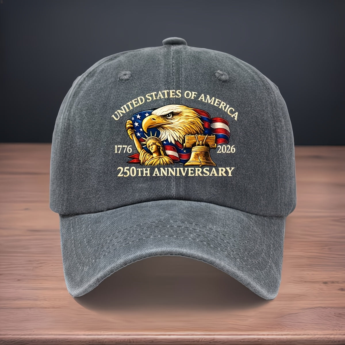 Printed to Commemorate the 250th Anniversary of the Founding of the United States 1776-2026. Baseball Cap with Statue of Liberty and Eagle Design. Curved Brim Cap. Washed and Distressed Duckbill Cap. Versatile and Comfortable Hip-hop Hat