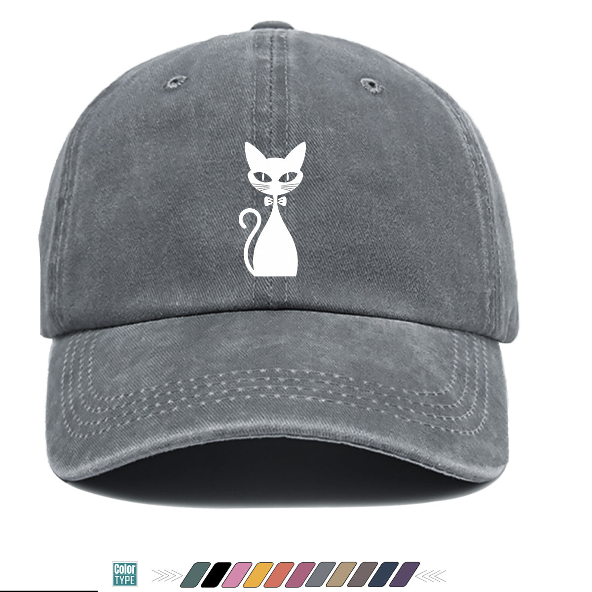1pc Elegant White Cat Silhouette Printed Baseball Cap, Comfortable Breathable Sun Hat, Fashionable Easy Design, Unisex Adjustable Casual Versatile Duckbill Cap, Suitable for Daily Outings, Cafe Gatherings, Weekend Excursions, Girlfriends' Dates