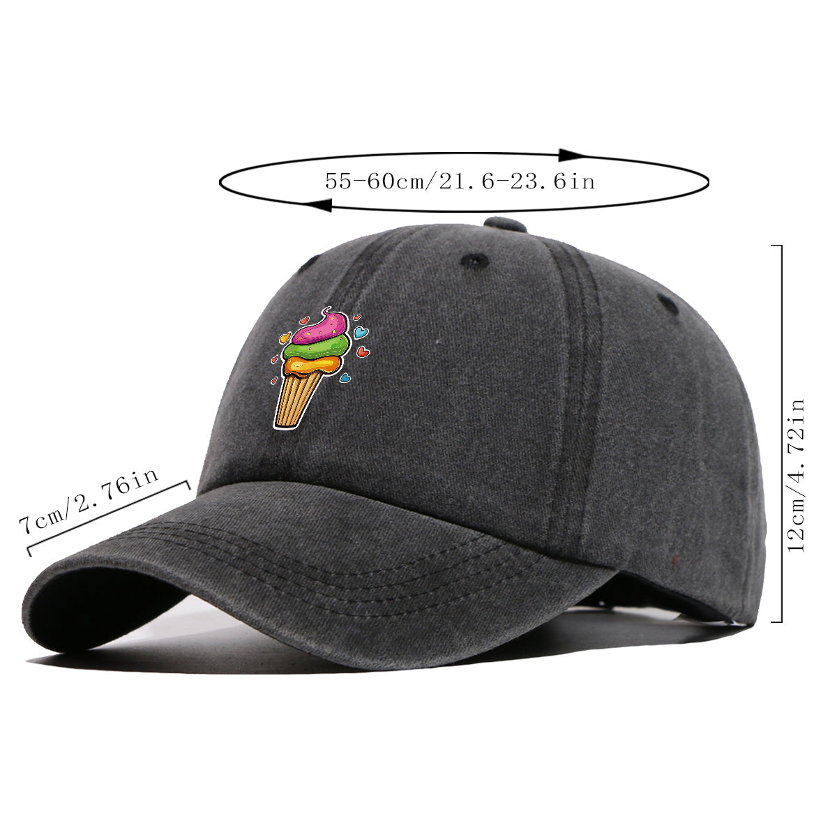 1pc Colorful Cream Cake Print Baseball Cap, Sweet Cute Sun Hat, Fashionable Individual Aesthetic Unisex Cap, Adjustable Size Street Trendy Hat, Bestie Outing Hat, Suitable for Daily Commute, Dates, Parties, Amusement Parks, Afternoon Tea