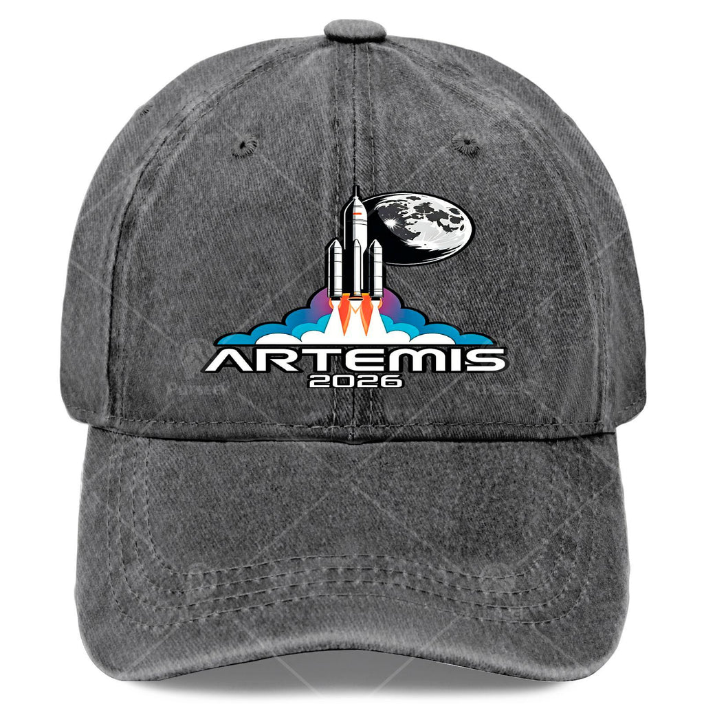 Unisex Aesthetic Baseball Cap Featuring a Washed And Distressed Design Inspired by The Artemis Moon Launch