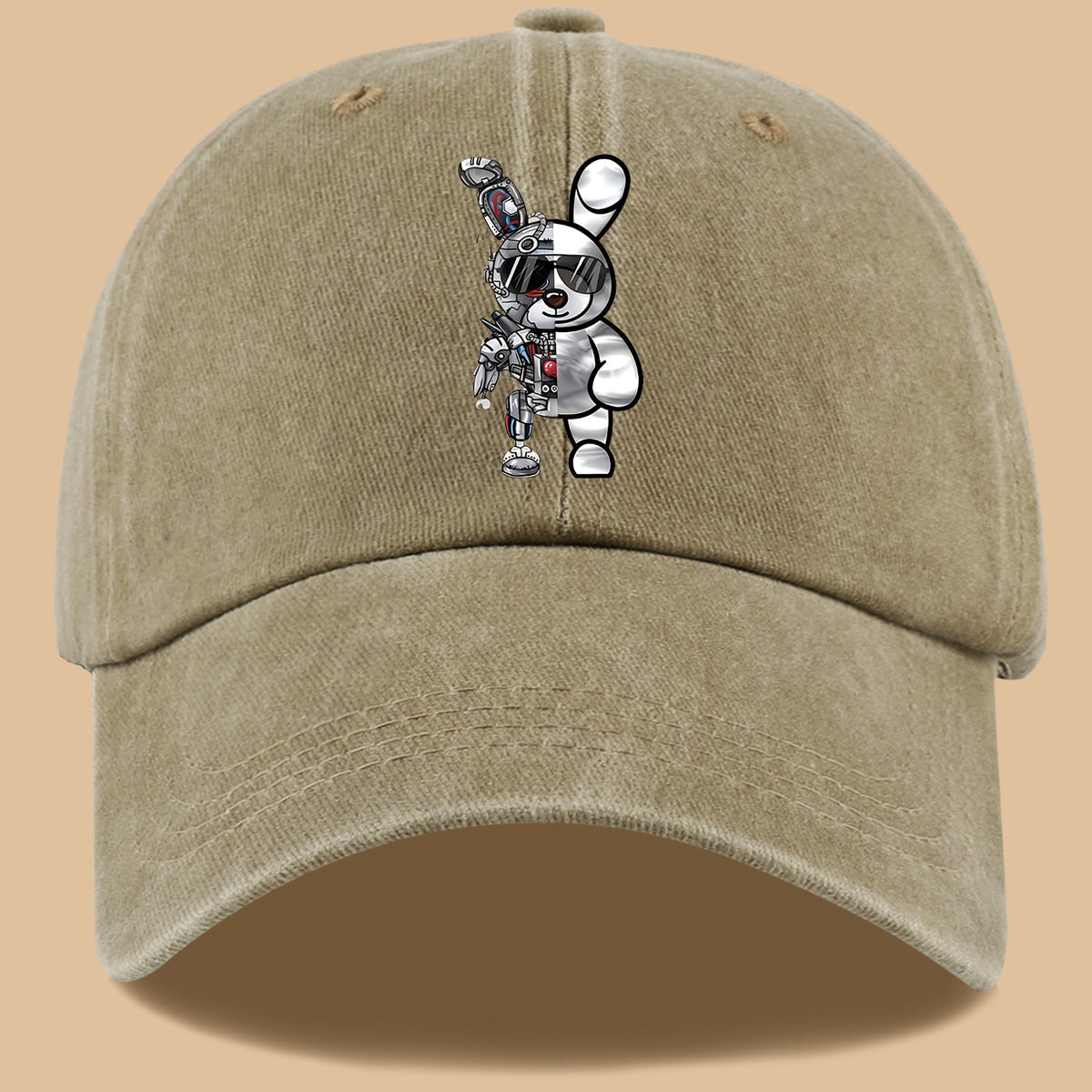 1pc Trendy Creative Cyberpunk Style Mechanical Rabbit Pattern Printed Baseball Cap, Lightweight Comfortable Breathable Sun Hat, Fashionable Easy Aesthetic Men And Women'S Cap, Adjustable Size, Trucker Dad Hat, Mom'S Beach Vacation Hat