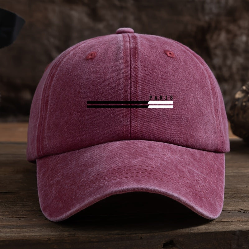 Men' Paris Letter Print Baseball Cap with Paris-Themed '' & '' Letters - Adjustable Curved Brim Hat, Breathable Textile Fabric Suitable for Outdoor, Casual, Travel, Casual Attire - Hand Washable Cap