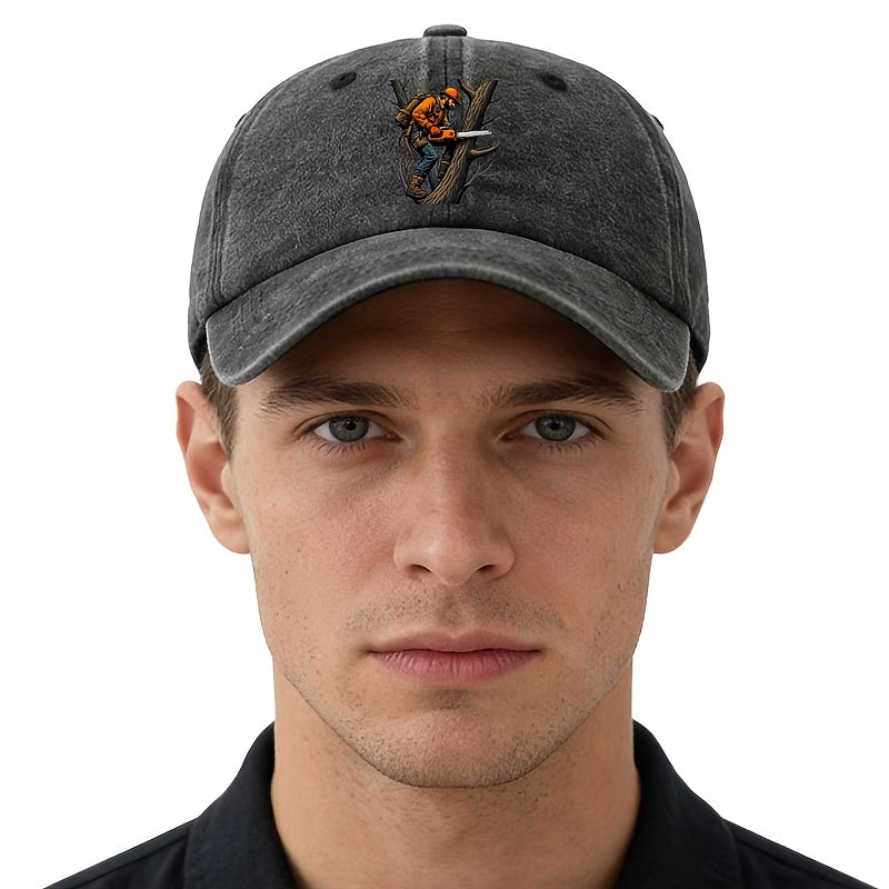 A Unisex Fashion All-Match Printed Lumberjack Baseball Cap, Classic Retro Washed Outdoor Lightweight Curved Brim Hat, Trucker Baseball Cap, Suitable for Outdoor Vacation Travel Camping And Other Leisure Occasions, Holiday Party Hip-Hop Hat