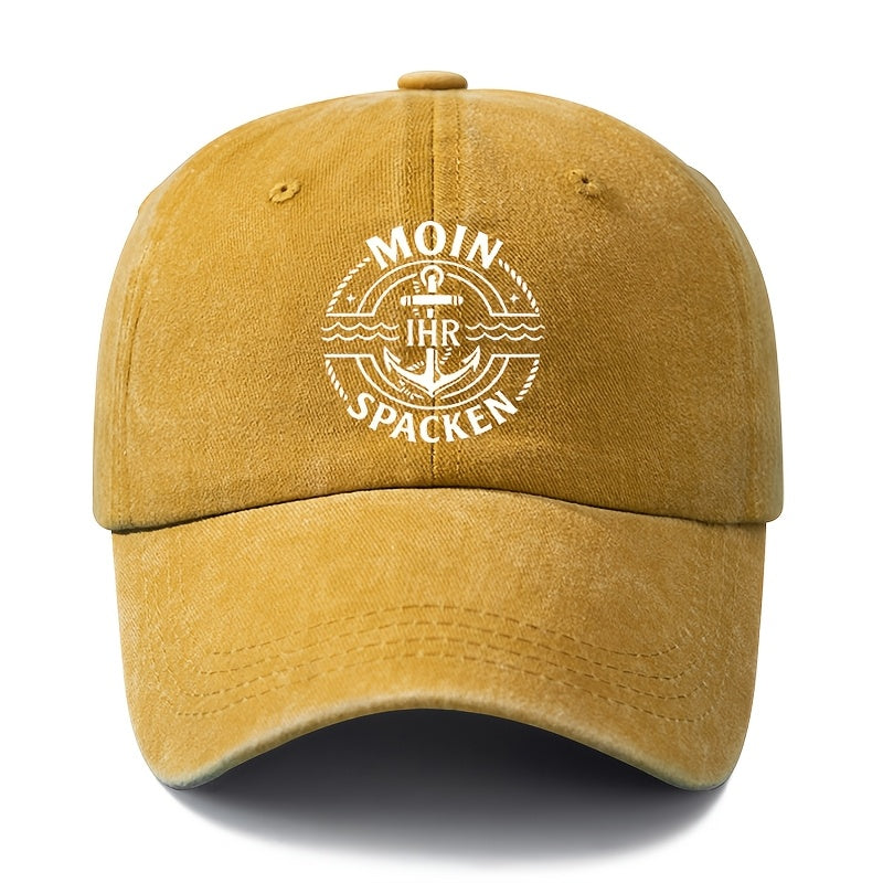 Unisex Fashion All-Match Printed MOIN SPAEN Baseball Cap, Classic Vintage Washed Outdoor Lightweight Curved Brim Hat, Trucker Cap, Suitable for Outdoor Vacation Travel Camping And Casual Occasions, Holiday Party Hip-Hop Hat