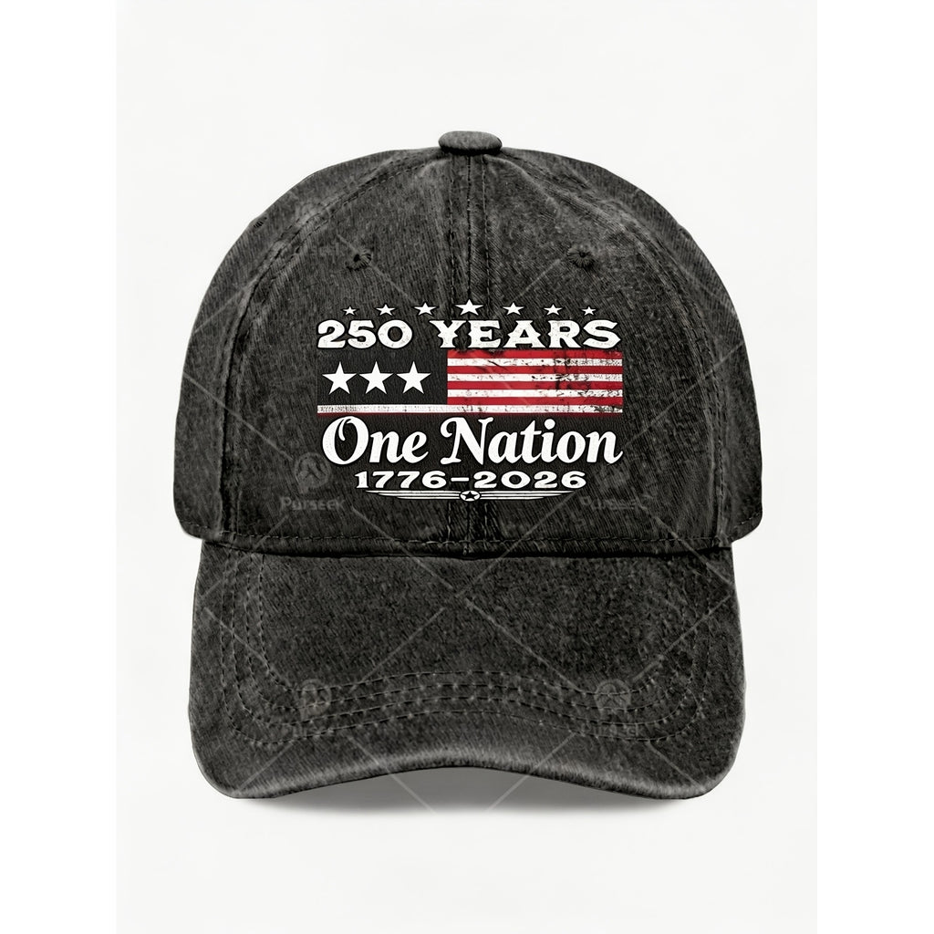 Vintage One Nation 250 Years Anniversary Hat for Men Women Patriotic Style Casual Streetwear Celebration Cap
