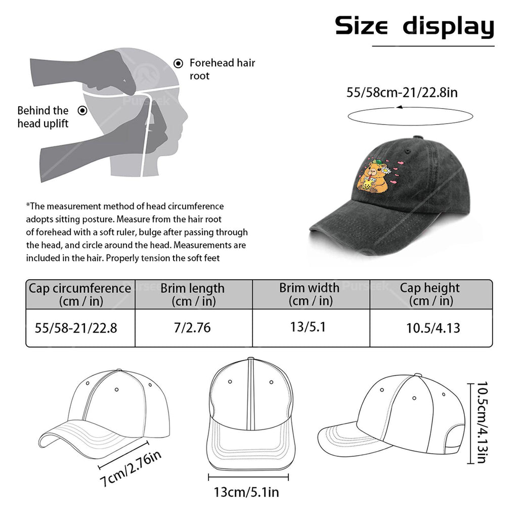 Cute Capybara Turtle Boba Tea Kawaii Anime Y2K Capibara Baseball Hat Unisex Low