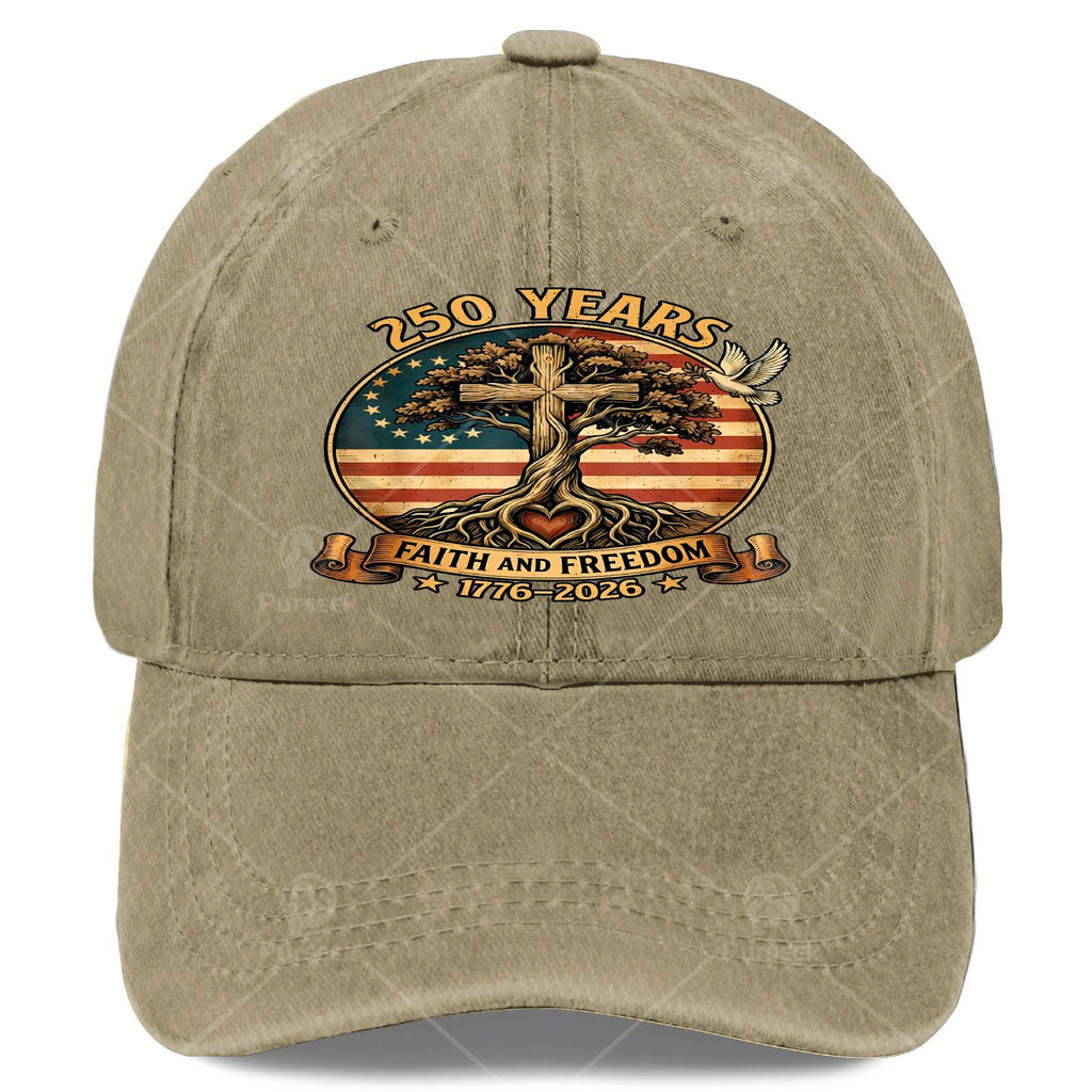 250 Years of Faith & Freedom - Christian America Baseball Cap - 250th Anniversary Commemorative - Adjustable Pull-String Cap - Suitable for Church Events, Historical Gifts & Religious