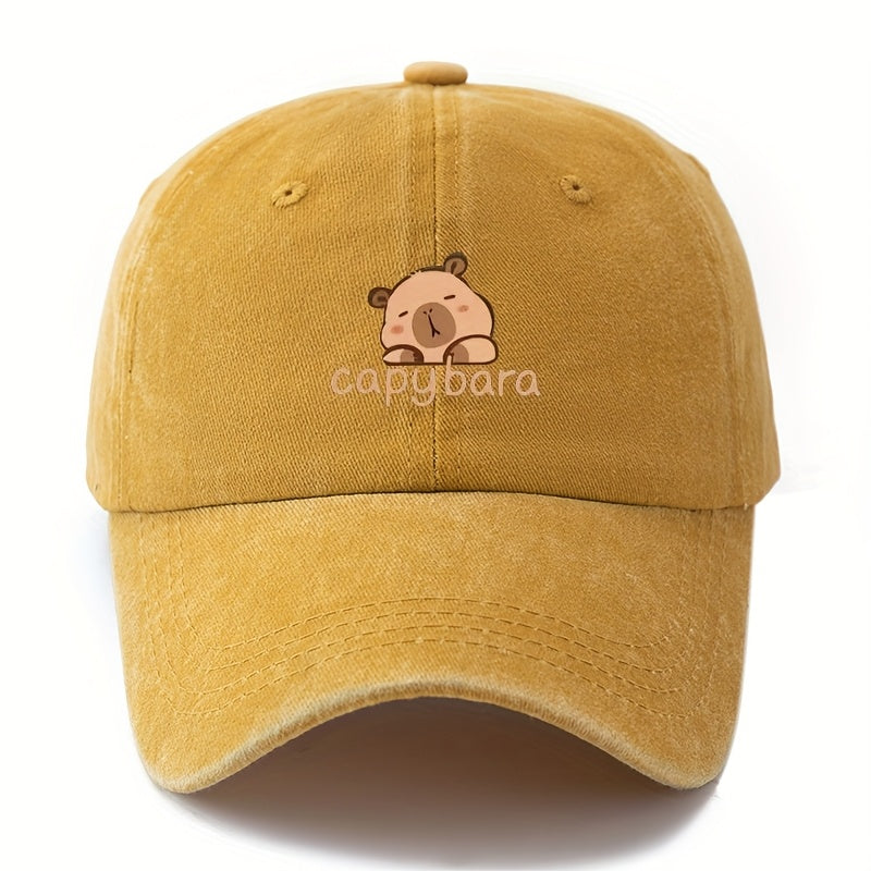 Unisex Capybara Print Baseball Cap | Lightweight 100% Polyester, Retro Washed Casual Outdoor Hat for Camping, Travel & Parties - Grey, Pink, Brown, Blue