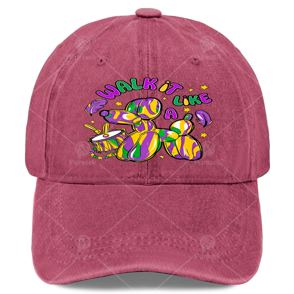 Womens Walk It Like a Dog Mardi Gras Louisiana Brushstroke Dog Baseball Hat