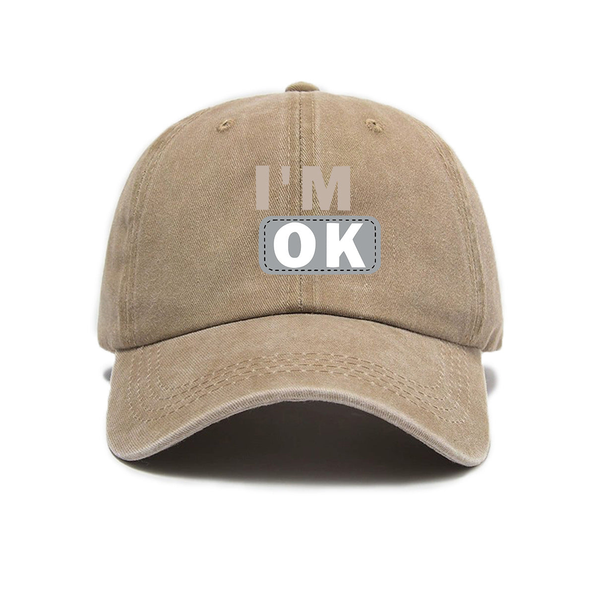 1 Washed Distressed Printed Baseball Cap for Adults, Simple "I'M OK" Letter Print, Washed Distressed Soft Top Sun Baseball Cap, Unisex Baseball Cap