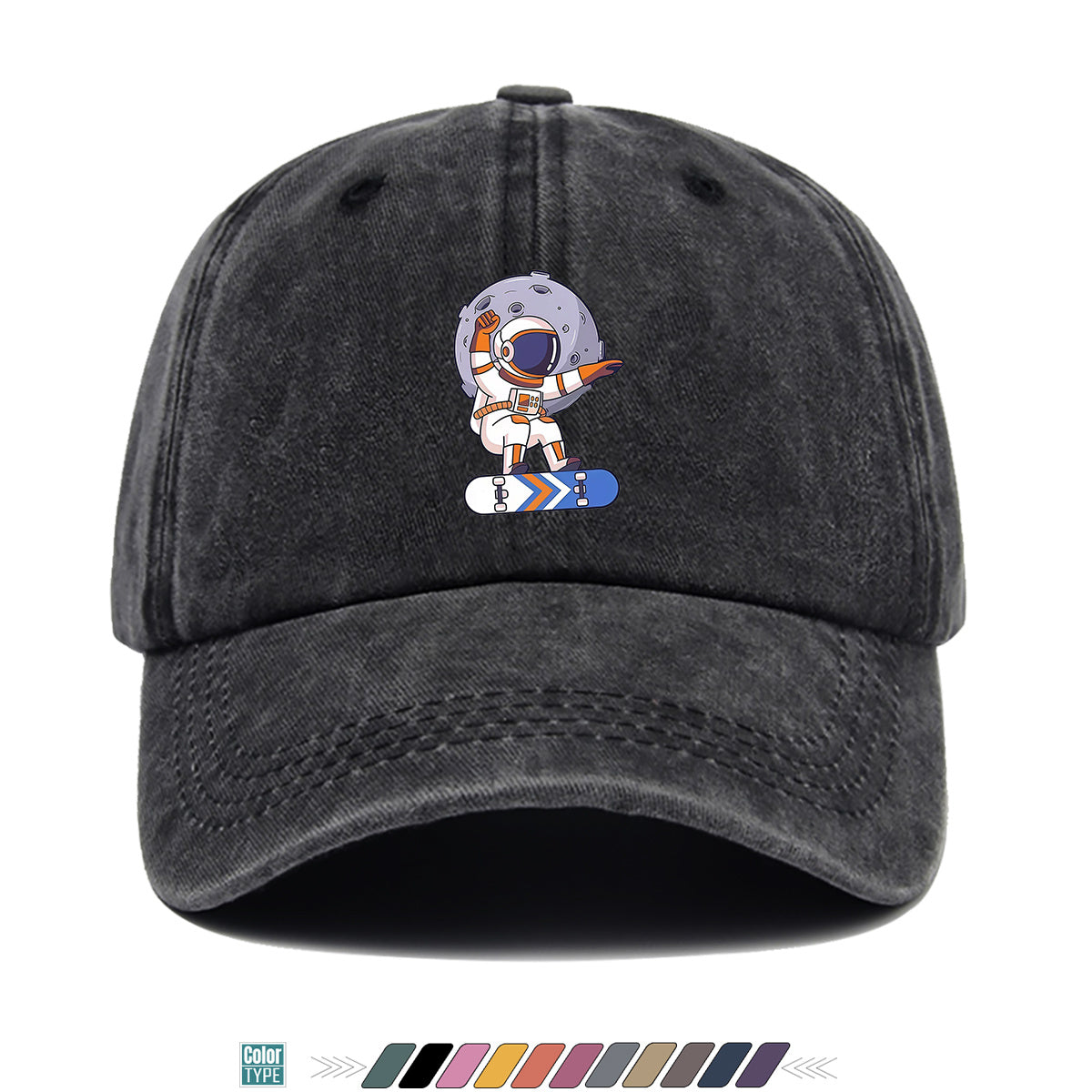 1pc Astronaut Skateboard Print Baseball Cap, Trendy Individual Sun Hat, Fashionable Cool Breathable Unisex Duckbill Cap, Adjustable Size Street Hip-Hop Hat, Outdoor Travel Sunshade Hat Suitable for Skateboarding, Street Dance, Camping
