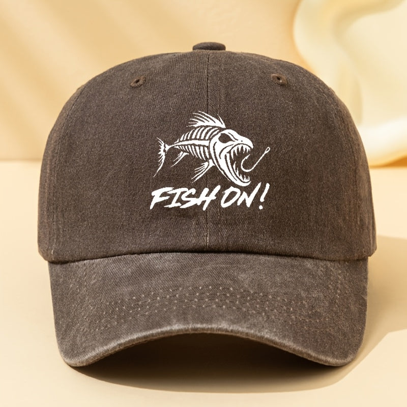 Trendy Men'S Vintage Washed Baseball Cap Featuring a Unique Fish Pattern, Casual And Versatile, Breathable, Comfortable, Lightweight, Adjustable Fisherman Hat for Outdoor Sports And Fishing, Stylish Brand Fishing Hat