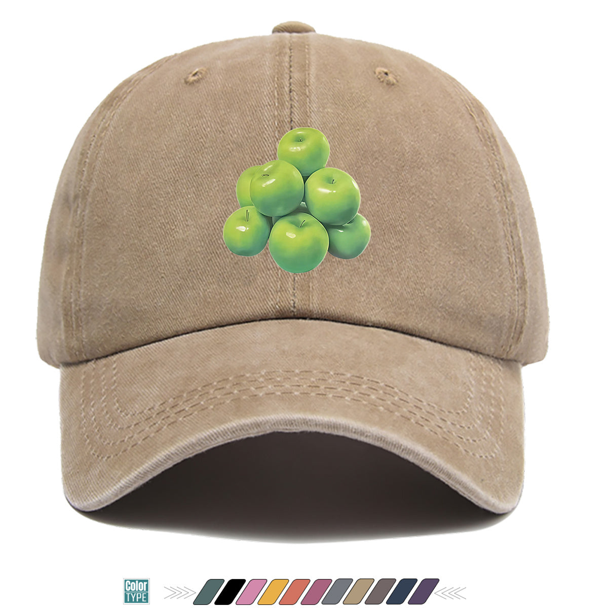1pc Green Apple Print Baseball Cap for Men & Women - Adjustable Unisex Hat with Stacked Apple, Suitable for Outdoor, Travel, Parties, Casual Wear - Fresh, Holidays, Anniversaries - Apple-Themed Cap