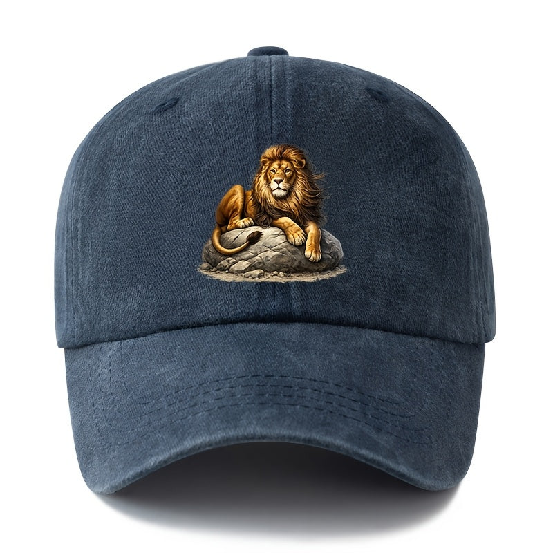 A Unisex Fashion Versatile Printed Lion Baseball Cap, a Classic Vintage Washed Outdoor Lightweight Curved-brim Hat, a Trucker Baseball Cap, Suitable for Casual Occasions Such as Outdoor Vacations, Travel, and Camping, a Holiday Party Hip-hop Hat
