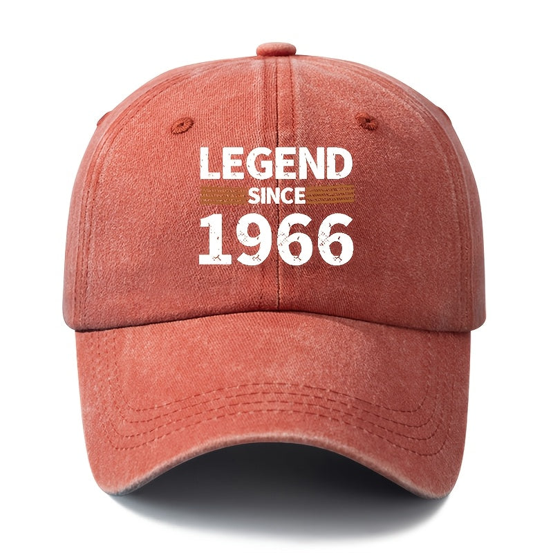 A Unisex Fashionable and Versatile Printed "LEGEND SINCE 1966" Baseball Cap, Featuring a Classic Vintage Washed Lightweight Curved Brim. Suitable for Outdoor Vacations, Travel, Camping, and Other Casual Occasions. Also Ideal as a Hip-hop Cap