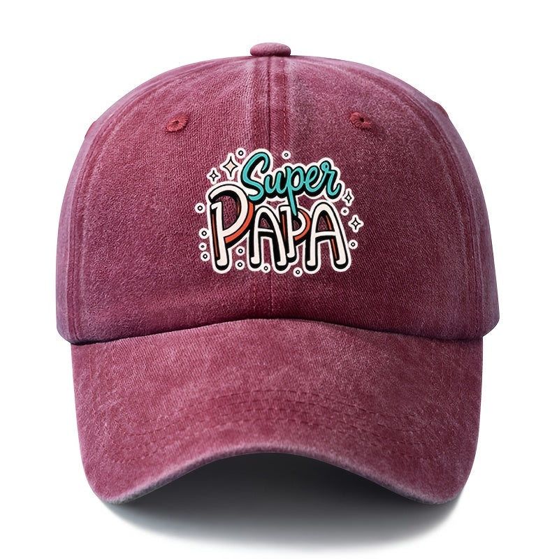 Unisex, Fashionable And Versatile Printed Supei PAPA Baseball Cap, Classic Retro Washed Outdoor Lightweight Curved Brim Cap, Suitable for Outdoor Vacations, Travel, Camping, And Other Casual Occasions, Hip-Hop Cap for Holiday Parties