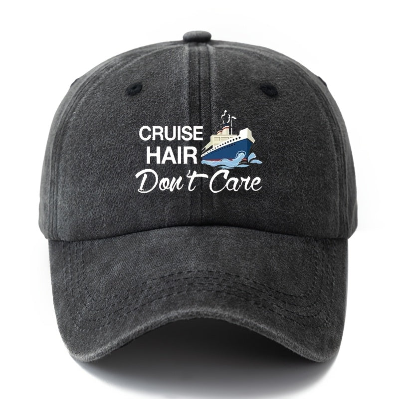 Unisex Polyester Baseball Cap by MAKEFGE, Featuring a Casual 'Hair Don'T Care' Print, Adjustable Hip-Hop Style with a Curved Brim, Perfect for Outdoor Sports And Truck Driving