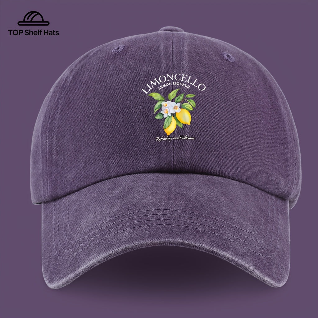 70G Lightweight And Breathable 1pc "Limon Cello" English Print Baseball Cap with Refreshing Lemon Pattern Print, Breathable And Comfortable, Stylish And Beautiful, Black Papa Dad Hat, Adjustable Size, Unisex, Retro Trucker Hat