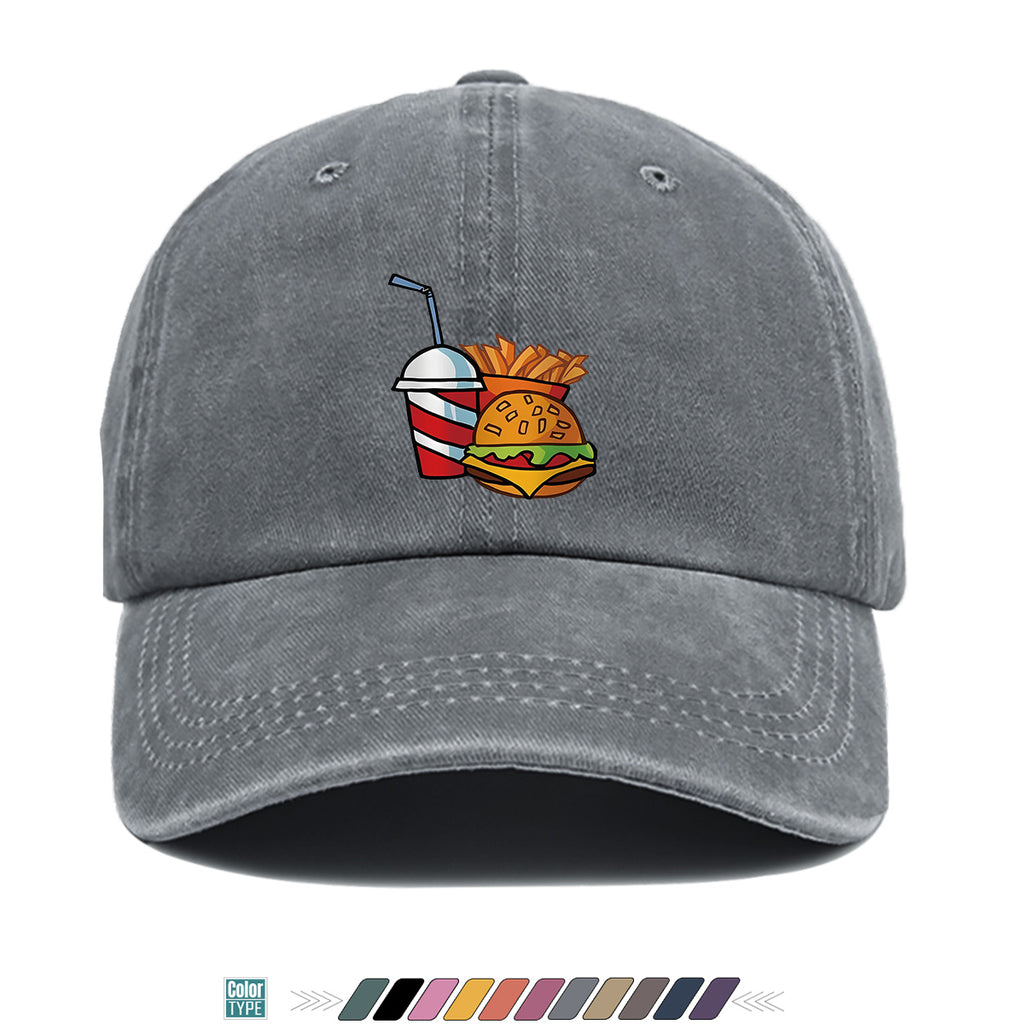 1pc Fast Food Theme Hamburger Fries Drink Print Baseball Cap, Fashion Trendy Sun Hat, Easy Personalized Design, Unisex Duckbill Cap, Adjustable Size, Street Style Hip-Hop Hat, Casual Sunshade Hat, Suitable for Shopping, Parties, Picnics, Travel