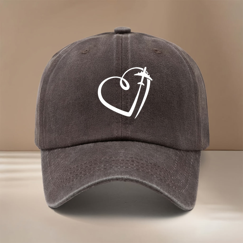 Airplane Line Heart Pattern Baseball Cap Comfortable Fashion Hip-Hop Hat Unisex Casual Hat for Parties, Camping, And Casual Outfits, Easy Curved Brim Cap, Lightweight Duckbill Cap, Individual All-Match Trendy Cool Six-Panel Cap, Versatile Style