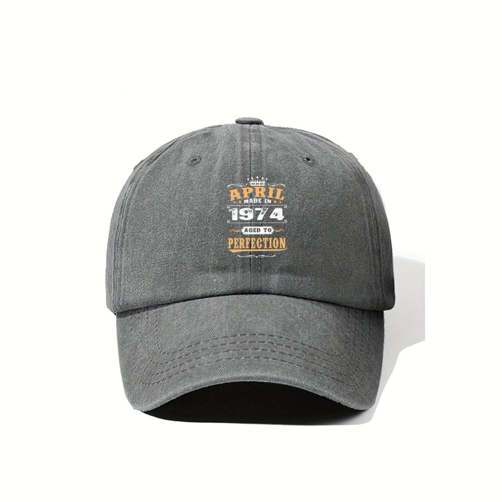 April 1974 Vintage Washed Distressed Duckbill Cap - Adjustable Unisex Baseball & Golf Hat Suitable for Outdoor, Lightweight Breathable Retro with Duckbill Bill, Machine Washable for, Casual Wear, Nostalgic Gift