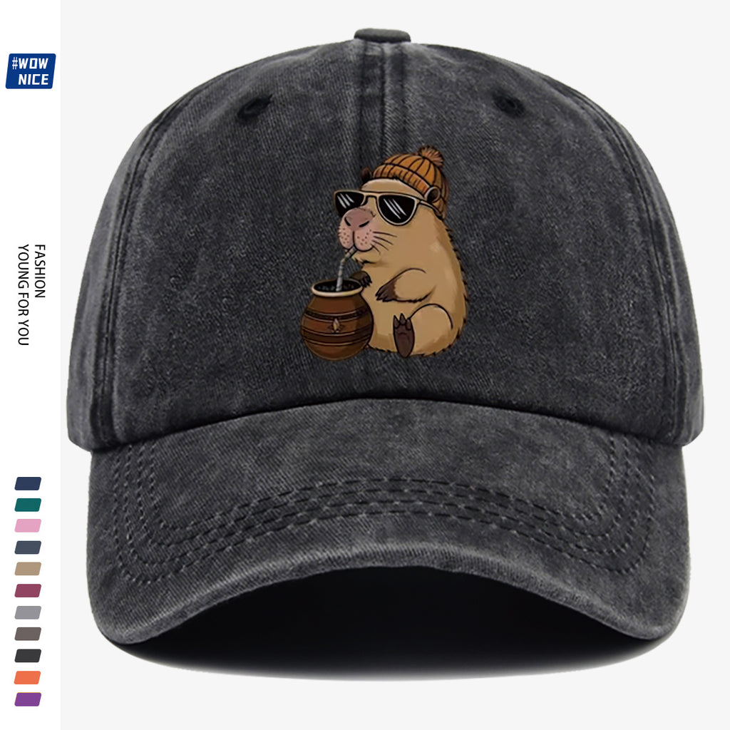 1pc Groundhog Wearing Sunglasses And Hat Drinking Beverage Fun Print Baseball Cap Unisex Slimming Fashion Casual Adjustable Size Daily Outing, Party, Travel, Shopping, Outdoor Activities All-Match Hat Holiday Birthday Gift Best Choice