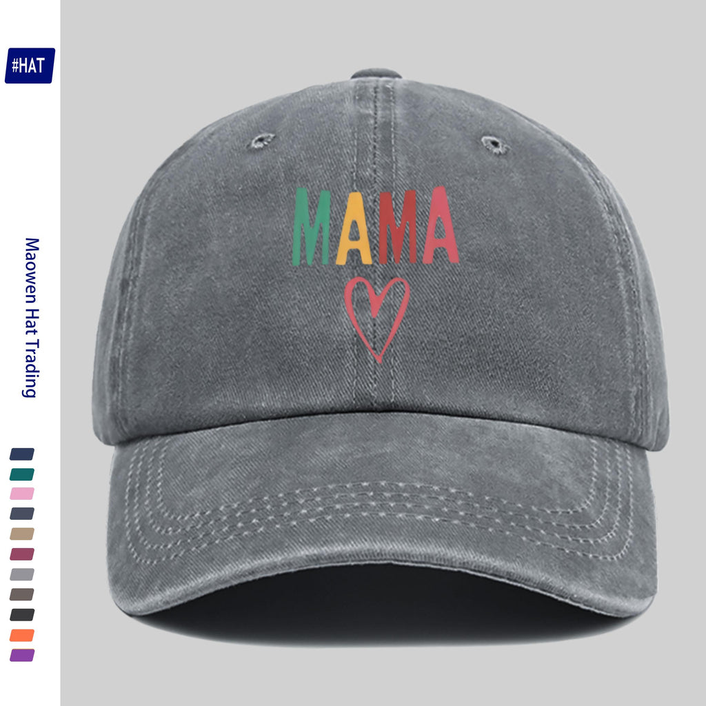 1 Vintage Washed Distressed Baseball Cap, Featuring a Fashionable and Minimalist Aesthetic, Unisex Cap with Multi-color MAMA Heart-shaped Print Design, Adjustable Size, Trendy Street Style, Trucker Dad Hat, Suitable for Outdoor Fishing, Hunting, And