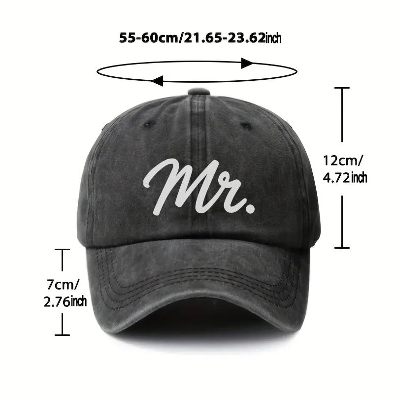 1pc Mr. Lettering Adjustable Baseball Cap for Men & Women - Lightweight Polyester Snapback Trucker Hat, Breathable Sun Protection, All-Season Outdoor Sports, Camping, Casual Unisex Cap for Youth, Adults, Seniors (Black with White Cursive Lettering), Washa