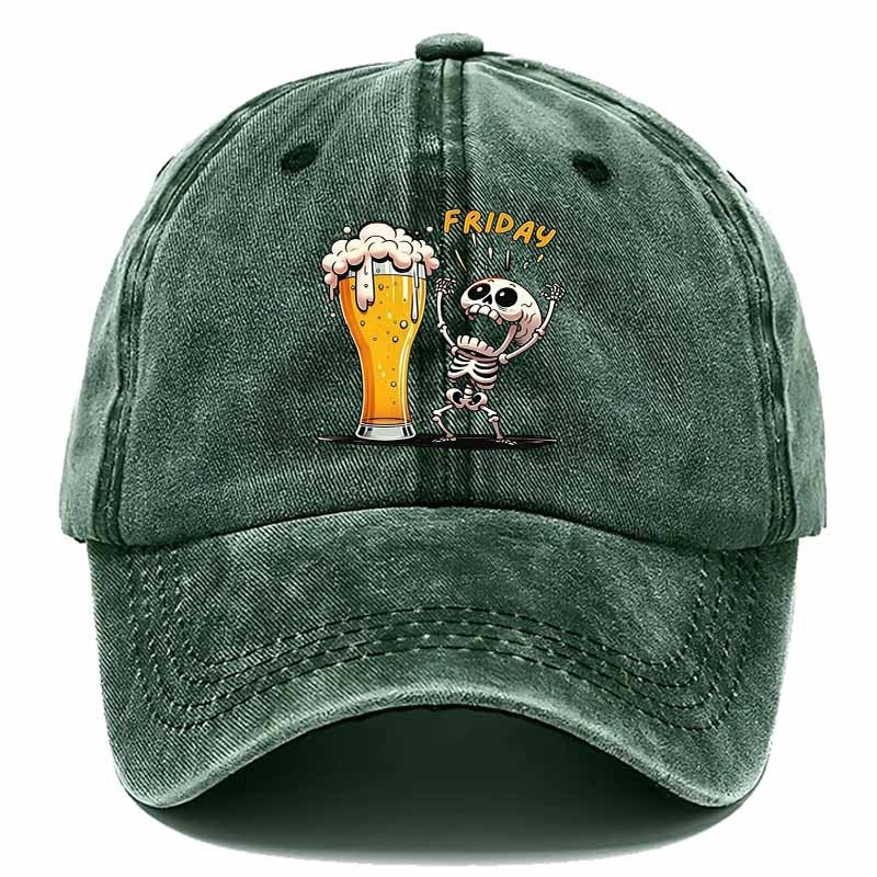 A Humorous Cartoon Skull Baseball Cap with Beer Mug Elements, Essential for Weekend Party Celebrations