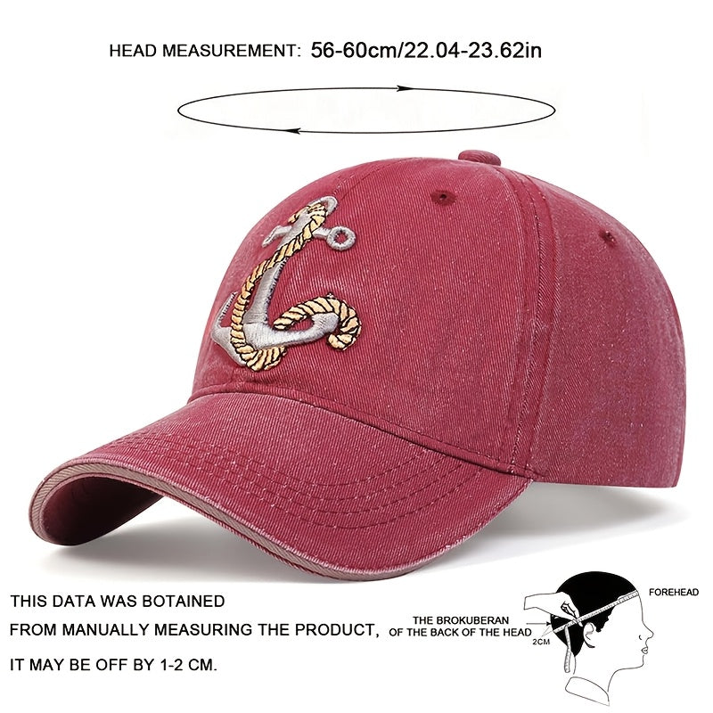 Men'S Pirate Hook Washed Baseball Cap, Outdoor, Adjustable Casual Hat, Suitable for Spring And Autumn Travel, Seaside Parties