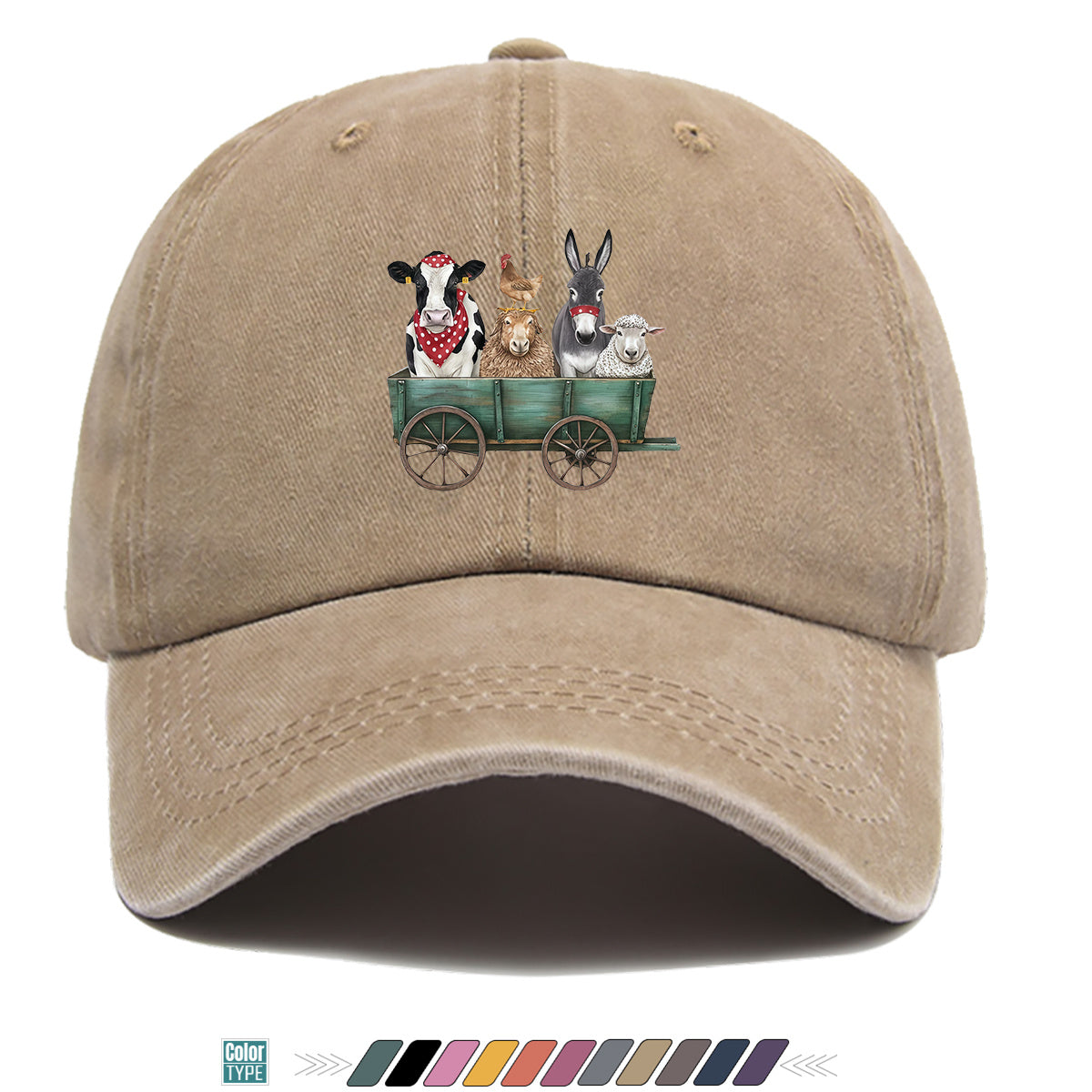 1pc Farm Animal Fun Cartoon Print Baseball Cap, Comfortable Breathable Sun Hat, Fashionable Cute Aesthetic Unisex Cap, Adjustable Size, Travel Hat, Pastoral Style Casual Hat, Suitable for Outdoor Picking, Farm Tour, Picnic, Dog Walking