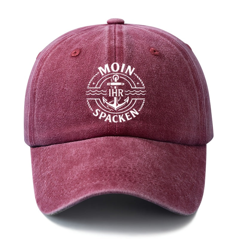 Unisex Fashion All-Match Printed MOIN SPAEN Baseball Cap, Classic Vintage Washed Outdoor Lightweight Curved Brim Hat, Trucker Cap, Suitable for Outdoor Vacation Travel Camping And Casual Occasions, Holiday Party Hip-Hop Hat