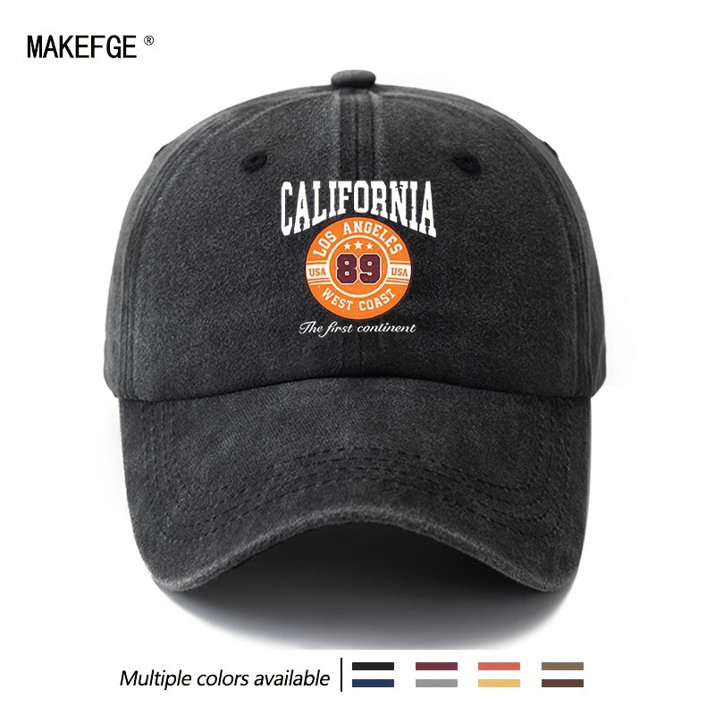 A Unisex Fashionable and Versatile Printed CALIFORNIA Baseball Cap, Featuring a Classic Vintage Washed Lightweight Curved-brim Design. Suitable for Outdoor Vacations, Travel, Camping, and Other Casual Occasions. Also Ideal as a Hip-hop Hat