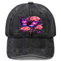 Men' & Women' Classic Baseball Cap with Butterfly & Purple Rose Print - Adjustable Pull-String Closure, Machine Washable Sporty Hat Suitable for Butterfly Enthusiasts, Casual Wear, Outdoor Activities, Gift