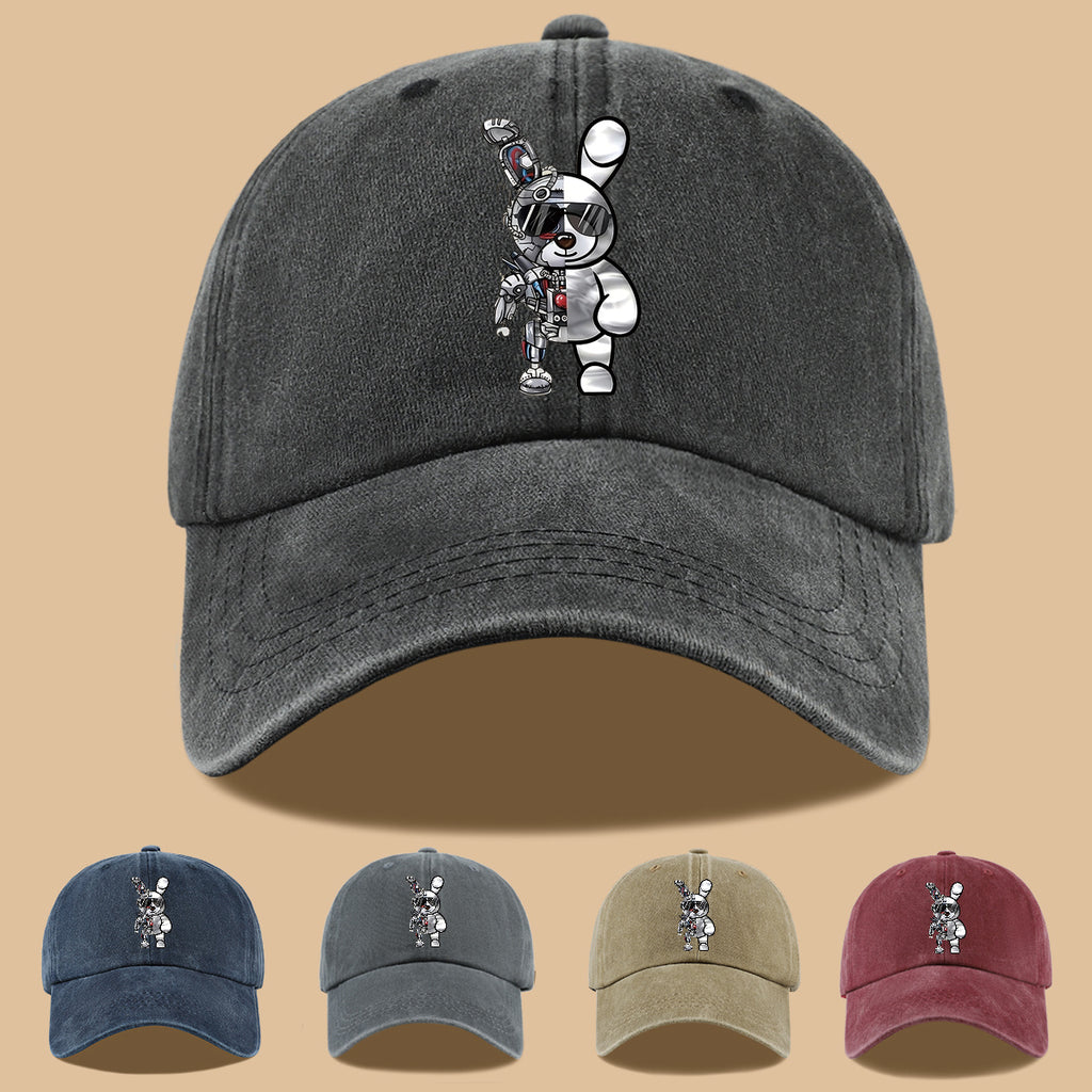 1pc Trendy Creative Cyberpunk Style Mechanical Rabbit Pattern Printed Baseball Cap, Lightweight Comfortable Breathable Sun Hat, Fashionable Easy Aesthetic Men And Women'S Cap, Adjustable Size, Trucker Dad Hat, Mom'S Beach Vacation Hat