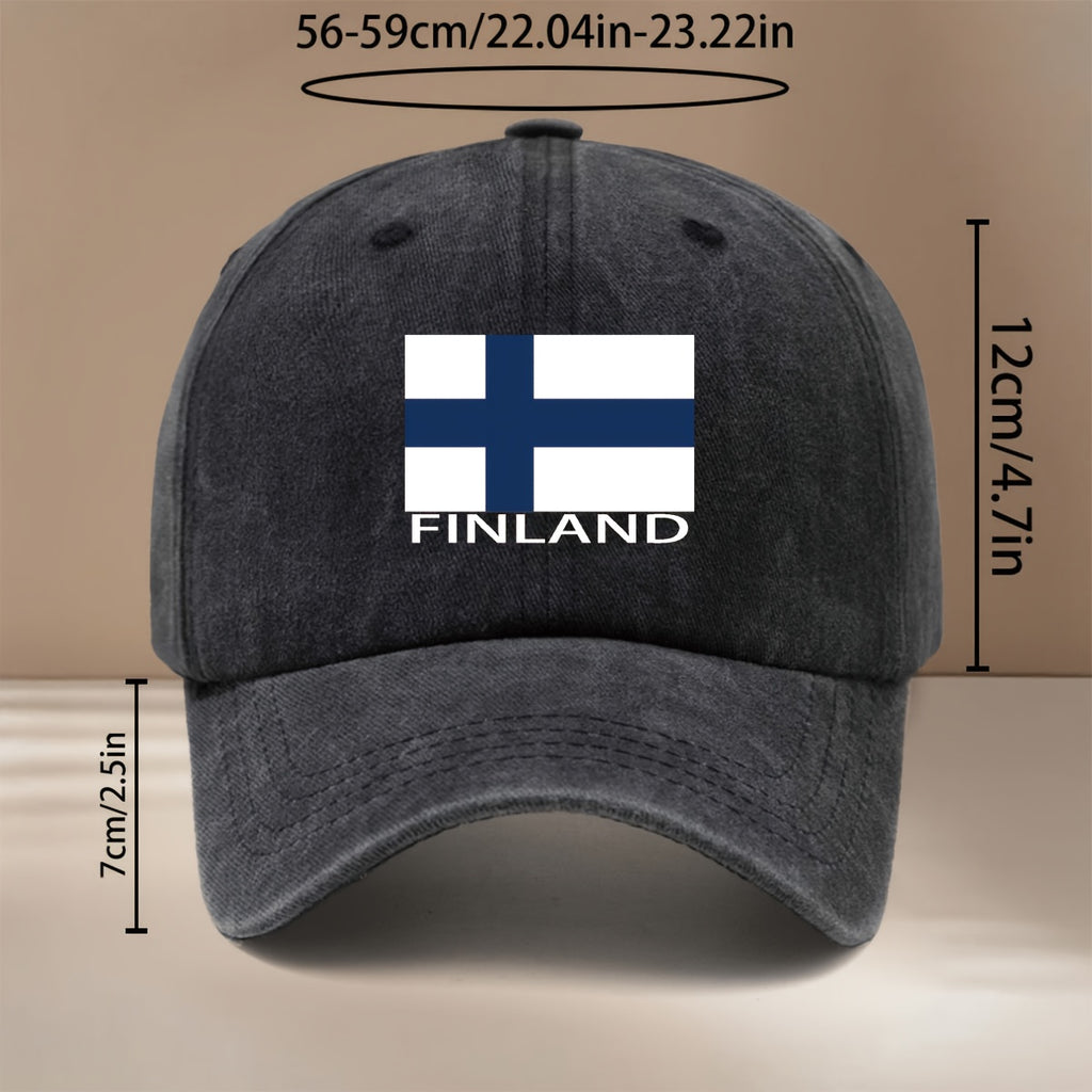 FINLAND Text Flag Print Pattern Baseball Cap, Relaxed Fit Duckbill Cap, Lightweight Textured Casual Hat, Simple and Stylish Hip-Hop Hat, Unisex Six-Panel Cap, for Vacation, Travel, Dinner Parties, Camping, Pair with Curved Brim Hat, Suitable for All