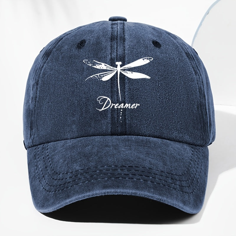 Unisex Dragonfly Dreamer Print Washed Vintage Baseball Cap - Lightweight Polyester Adjustable Unisex Sun Hat, Trucker Style, All-Season Casual Wear