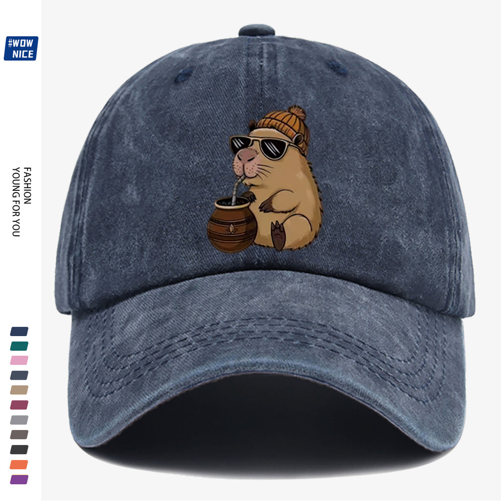 1pc Groundhog Wearing Sunglasses And Hat Drinking Beverage Fun Print Baseball Cap Unisex Slimming Fashion Casual Adjustable Size Daily Outing, Party, Travel, Shopping, Outdoor Activities All-Match Hat Holiday Birthday Gift Best Choice