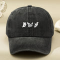 White Three-butterfly Print Women's Vintage Washed Baseball Cap, Distressed Dad Hat, Unisex Retro Foreign Trade Baseball Cap, New Soft-top Outdoor Driver's Cap, Distressed Washed Hat, Men's Hat, Women's Hat