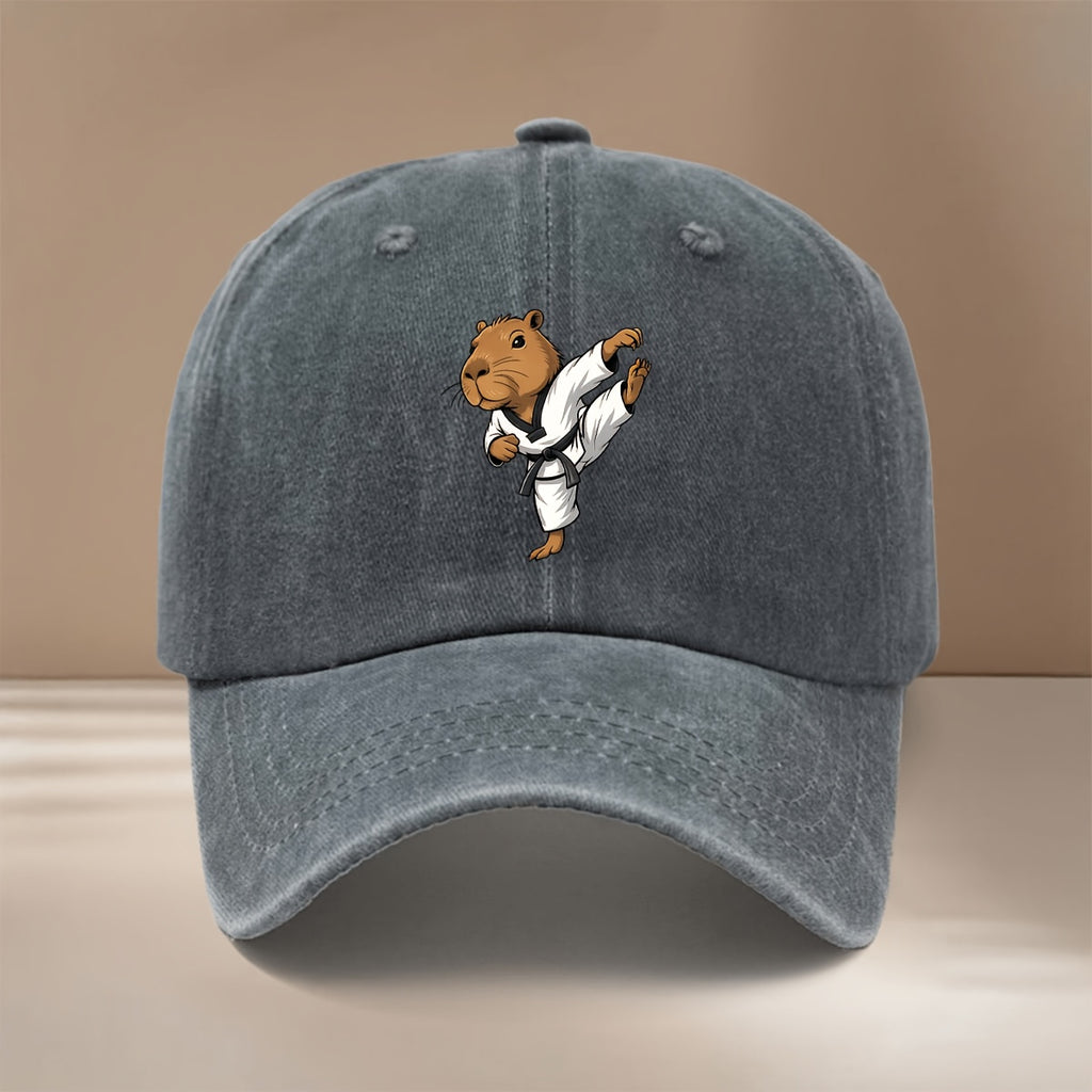 This Is a Comfortable And Stylish Baseball Cap Featuring a Capybara Design Related to Taekwondo. It Has an Adjustable Size, Suitable for Both Men And Women, And Is Lightweight And Trendy. Perfect for Outdoor Activities, Gatherings, And Camping