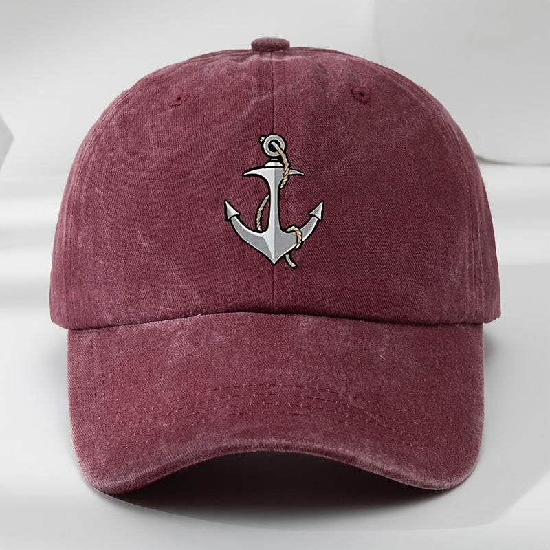 Vintage Anchor Print Baseball Cap - Adjustable, Soft Top Casual Hat for Men, Polyester
