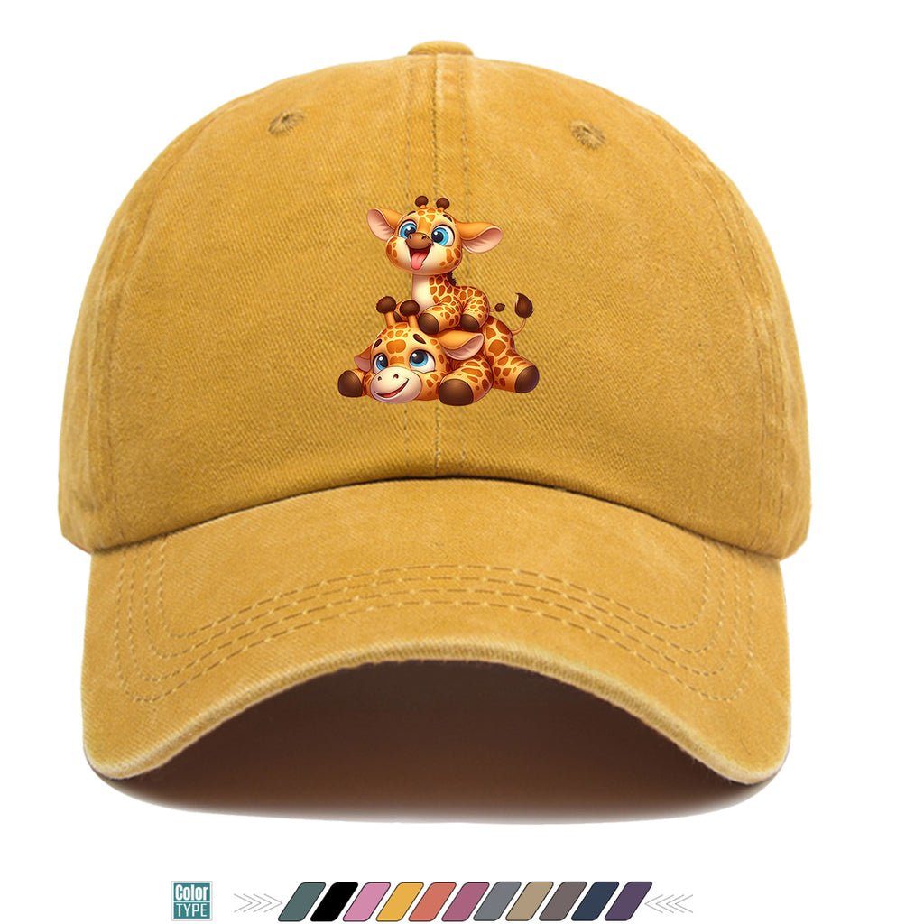1pc Two Cartoon Giraffe Print Baseball Caps, Lively And Cute Design. Comfortable And Breathable Sun Hat, Fashionable And Beautiful, Suitable for Both Men And Women, Adjustable Size. Trucker Hat, Beach Vacation Hat, Suitable for Outdoor Activities
