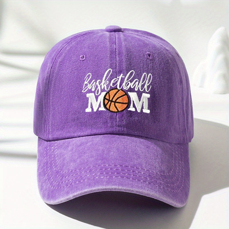 Trendy Unisex Embroidered BASKETBALL MOM Washed Baseball Cap for Outdoor And Casual Wear