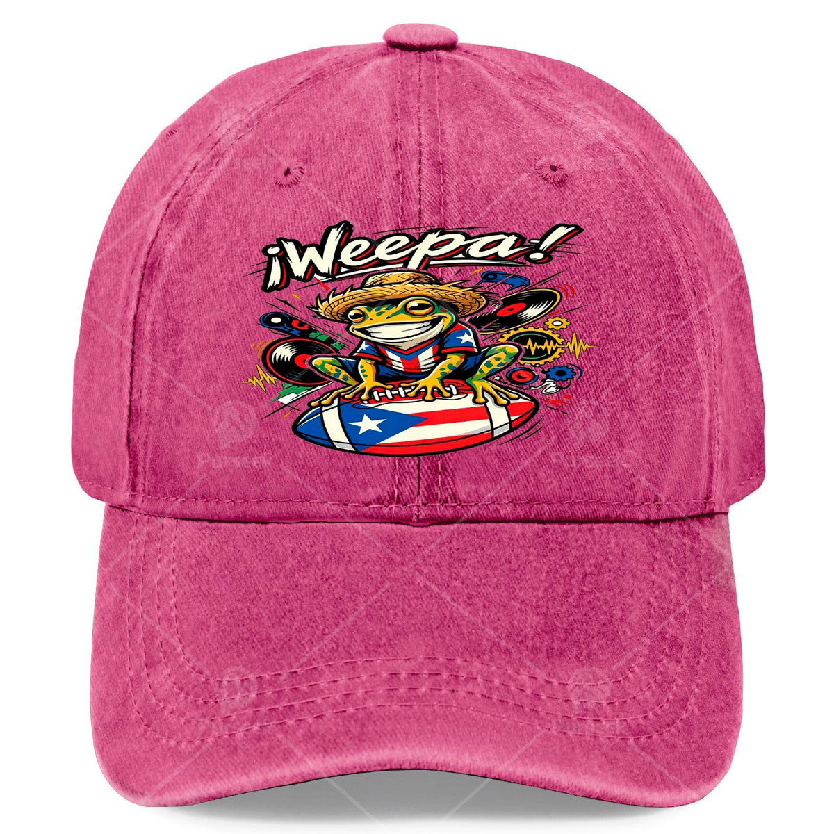 Coqui Frog Weepa Puerto Rico Flag Football Baseball Hat Unisex Soft Washed