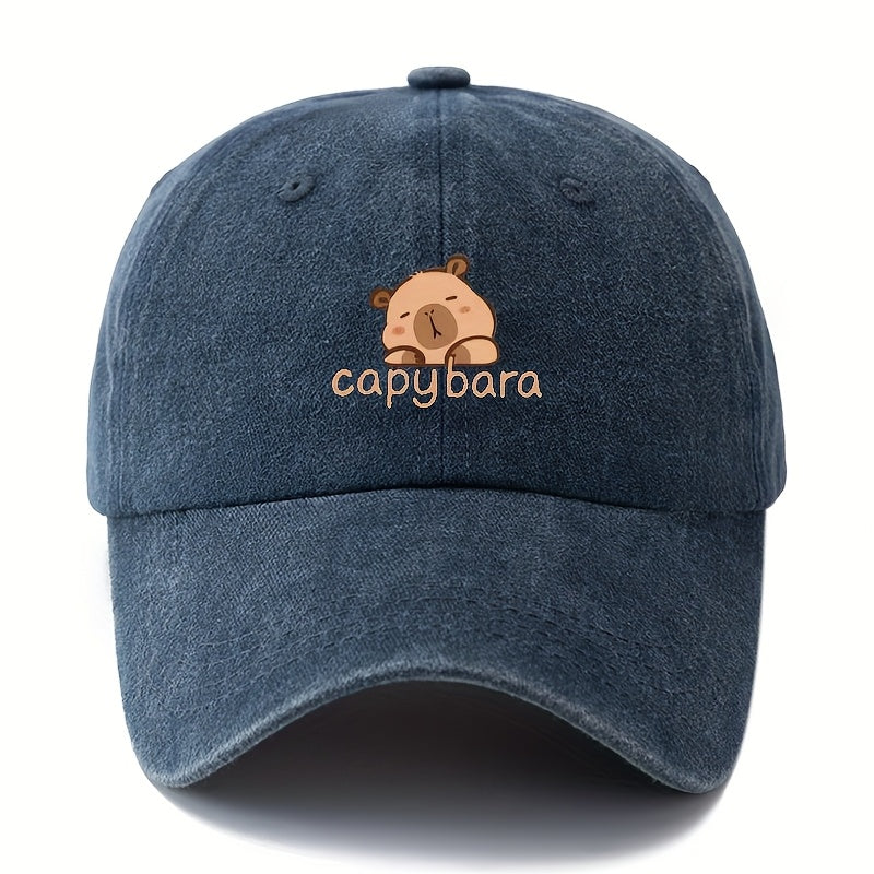 Unisex Capybara Print Baseball Cap | Lightweight 100% Polyester, Retro Washed Casual Outdoor Hat for Camping, Travel & Parties - Grey, Pink, Brown, Blue