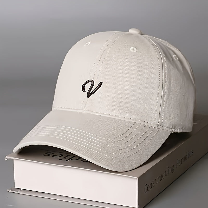 1pc MAO GLOBAL Women's Baseball Cap- Brown with Elegant 'V' Badge, Adjustable Snap Closure, Large Non-Elastic Style, Suitable for All Seasons, Daily and Formal Occasions, Unisex Couple Style, Urban Fashion Accessory, Structured Top Design
